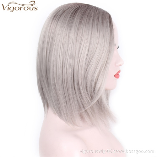 Vigorous High Quality Cosplay Synthetic Gray Wigs Short Straight Bob Wigs for Women Heat Resistant Fiber Fashion Styles